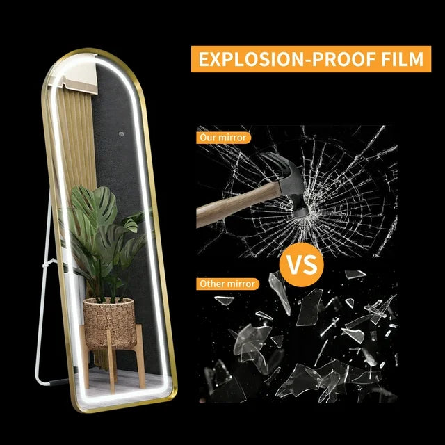 SBAGNO Arched Mirror,60" x 20" Full Length Mirror with LED,LED Floor Mirror,Arched Lighted Mirror,Dimming & 3 Color Modes & Touch,Free Standing/Wall Mounted Mirror