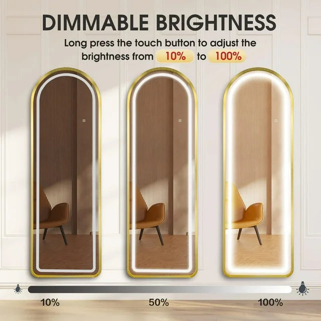 SBAGNO Arched Mirror,60" x 20" Full Length Mirror with LED,LED Floor Mirror,Arched Lighted Mirror,Dimming & 3 Color Modes & Touch,Free Standing/Wall Mounted Mirror