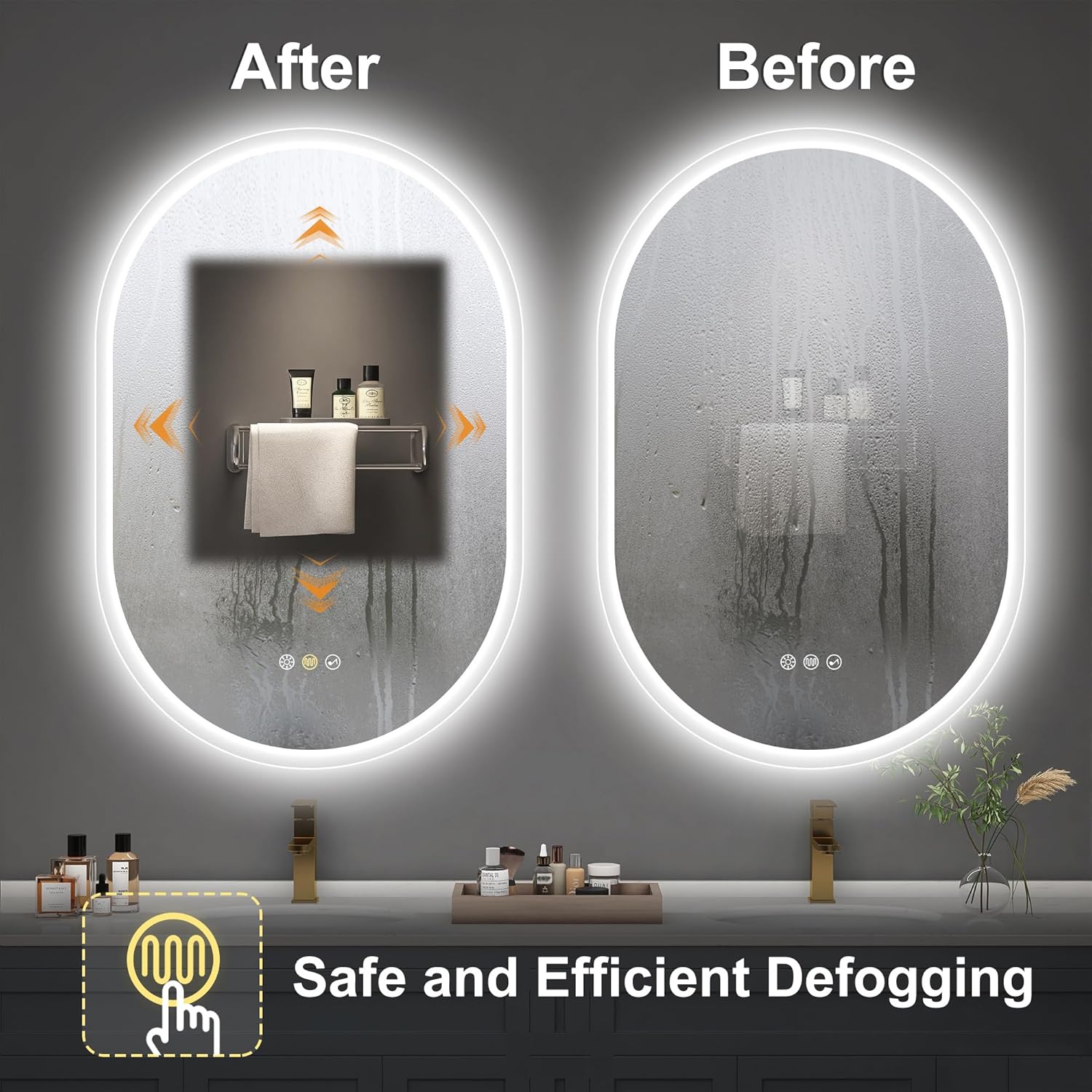 S'bagno LED Bathroom Mirror Oval with Lights, Anti-Fog, Bluetooth Speaker