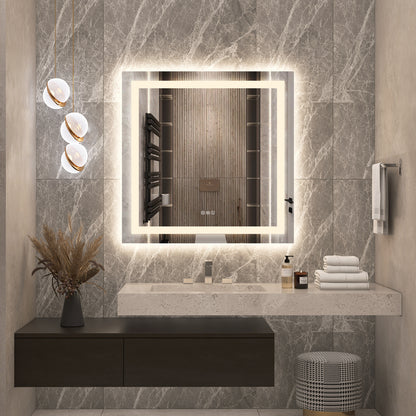 36x36 square LED bathroom mirror with backlit and front light and built-in Bluetooth speaker