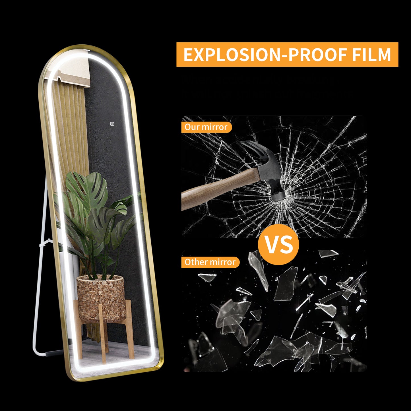 SBAGNO 63" x 20" Led Mirror Full Length,Full Length Mirror with Lights Arch Design,Dimming & 3 Color Modes,Lighted Full Body Length Light up Mirror Touch,Free Standing,Wall Mounted