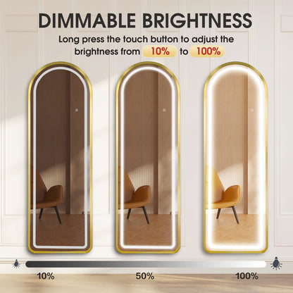 SBAGNO 63" x 20" Led Mirror Full Length,Full Length Mirror with Lights Arch Design,Dimming & 3 Color Modes,Lighted Full Body Length Light up Mirror Touch,Free Standing,Wall Mounted