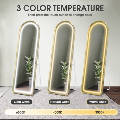 SBAGNO Arched Mirror,60" x 20" Full Length Mirror with LED,LED Floor Mirror,Arched Lighted Mirror,Dimming & 3 Color Modes & Touch,Free Standing/Wall Mounted Mirror