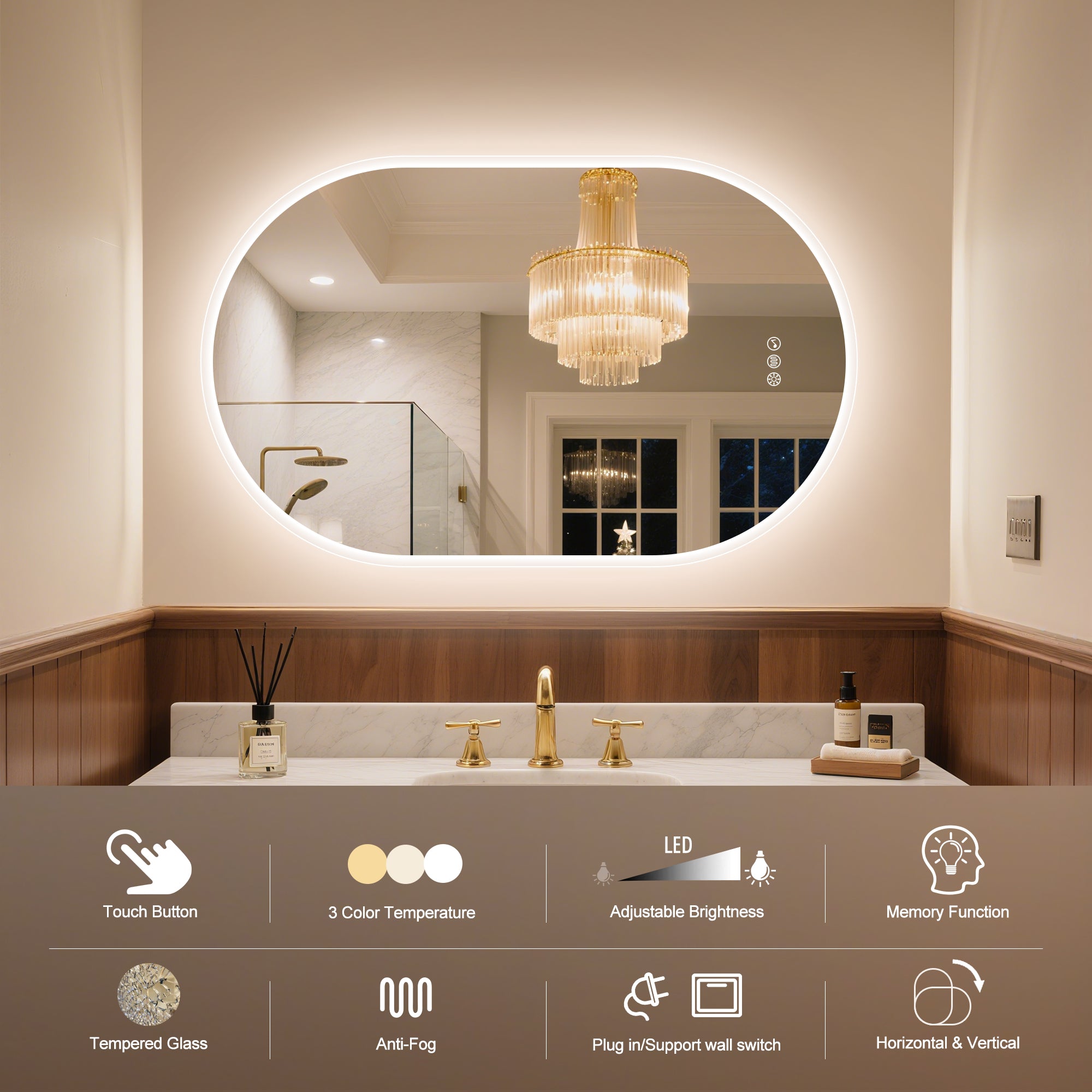 S'BAGNO 24'' x 40'' Oval Led Bathroom Mirror