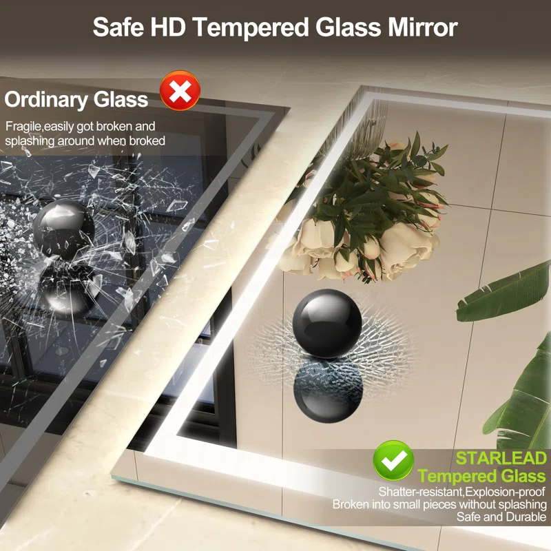 S'BAGNO 36x28 Inches LED Bathroom Mirror with Defogger