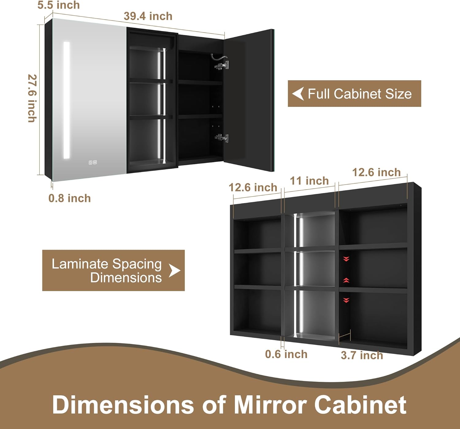 S'bagno 28"x40" LED-Medicine-Cabinet-Mirror-for-Bathroom-with-Sockets, 3 Color Adjustment Dimmable and Anti-Fog