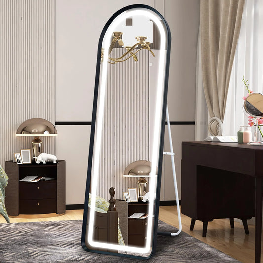 SBAGNO 63" x 20" Led Mirror Full Length,Full Length Mirror with Lights Arch Design,Dimming & 3 Color Modes,Lighted Full Body Length Light up Mirror Touch,Free Standing,Wall Mounted