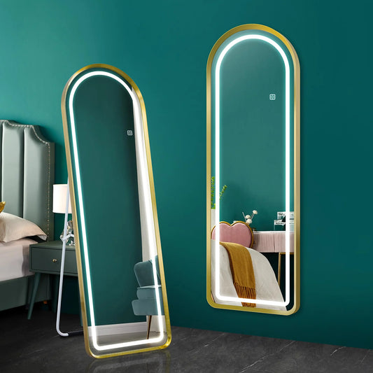 SBAGNO 63" x 20" Led Mirror Full Length,Full Length Mirror with Lights Arch Design,Dimming & 3 Color Modes,Lighted Full Body Length Light up Mirror Touch,Free Standing,Wall Mounted