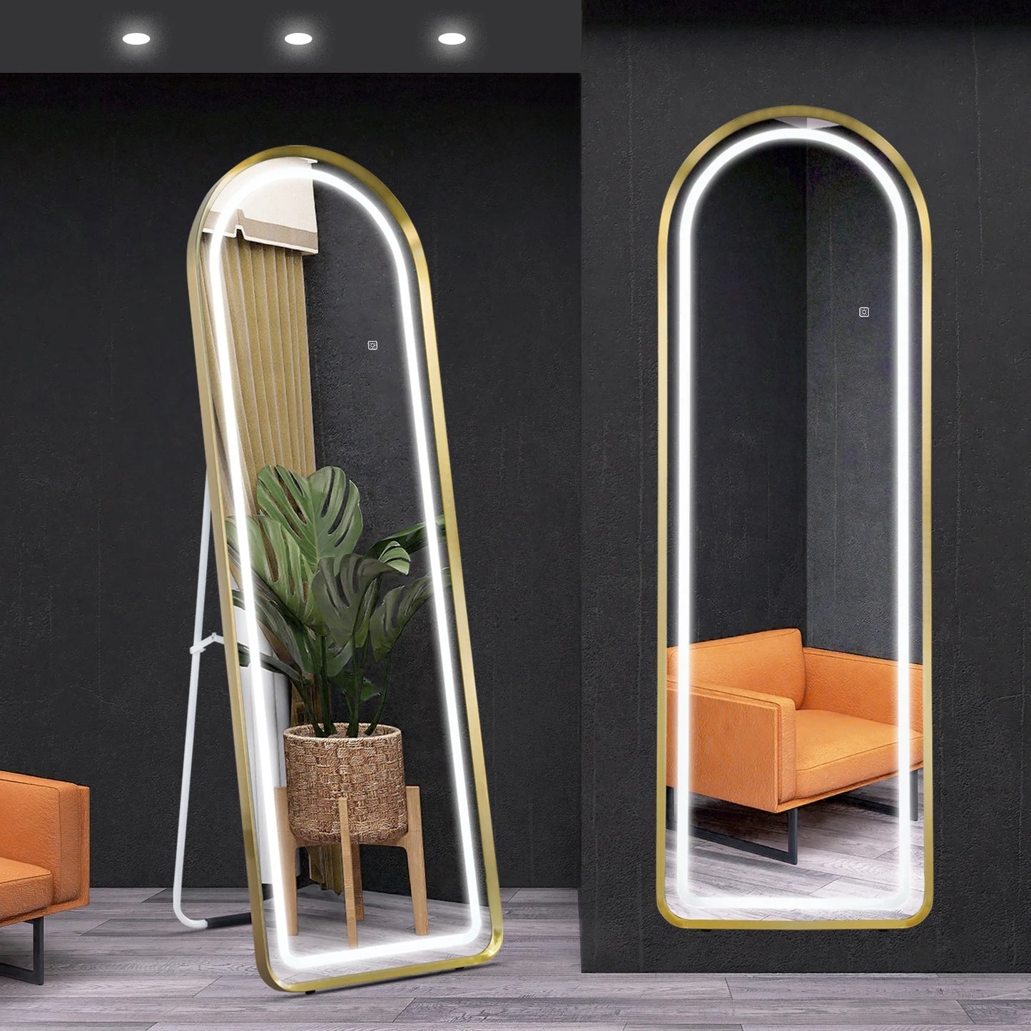 SBAGNO Arched Mirror,60" x 20" Full Length Mirror with LED,LED Floor Mirror,Arched Lighted Mirror,Dimming & 3 Color Modes & Touch,Free Standing/Wall Mounted Mirror