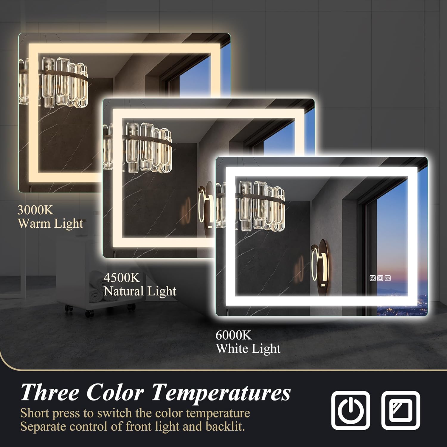 S'bagno 24"x 32" LED-Lighted-Bathroom-Mirror Frontlit & Backlit Mirror for Bathroom