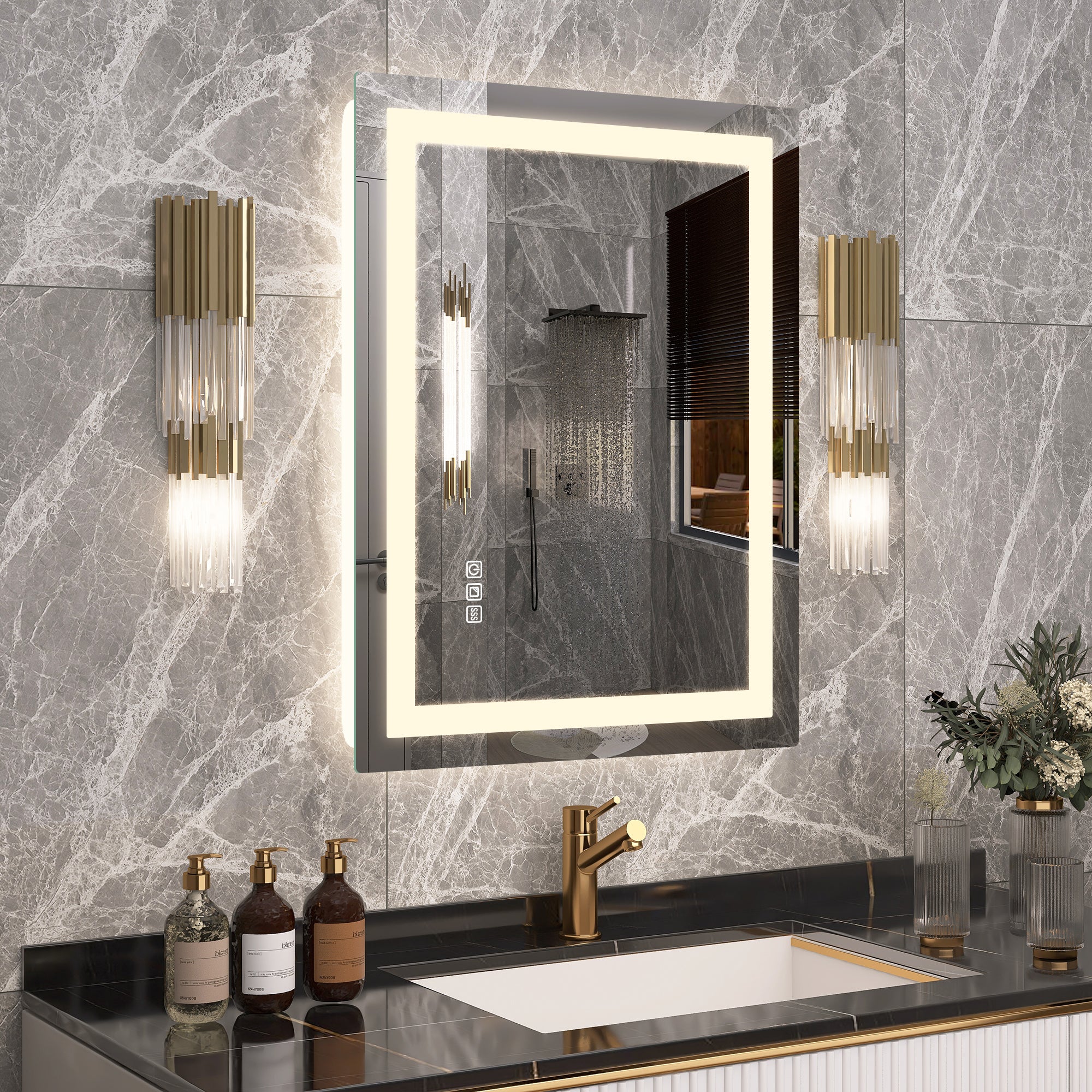 S'bagno 24"x 32" LED-Lighted-Bathroom-Mirror Frontlit & Backlit Mirror for Bathroom