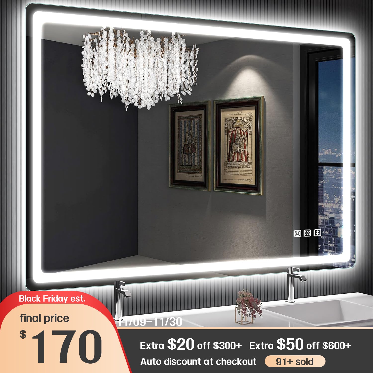 S'BAGNO 28x40 LED-Bathroom-Mirror-with-Bluetooth