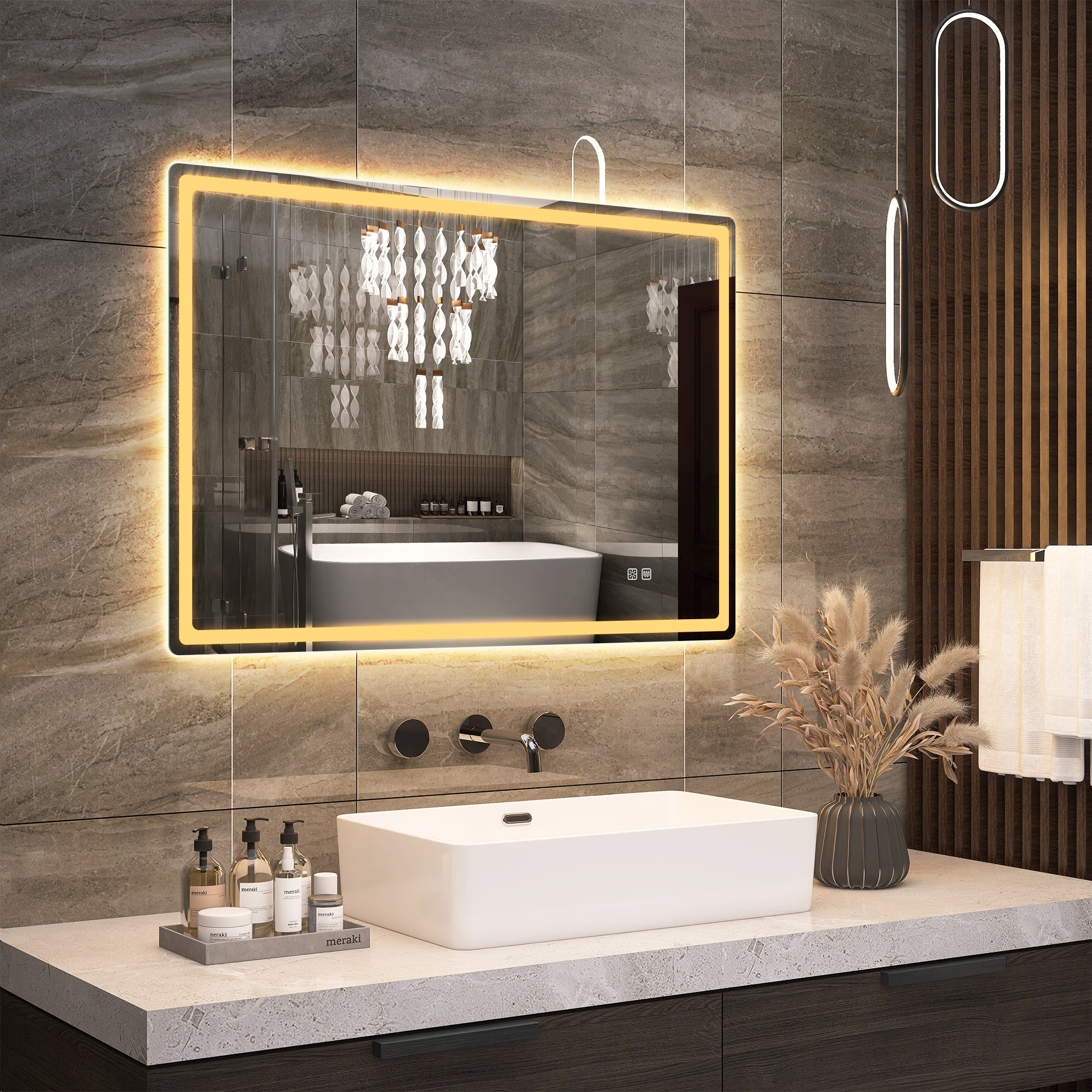 S'BAGNO 40x28 Inches LED Bathroom Mirror with Defogger