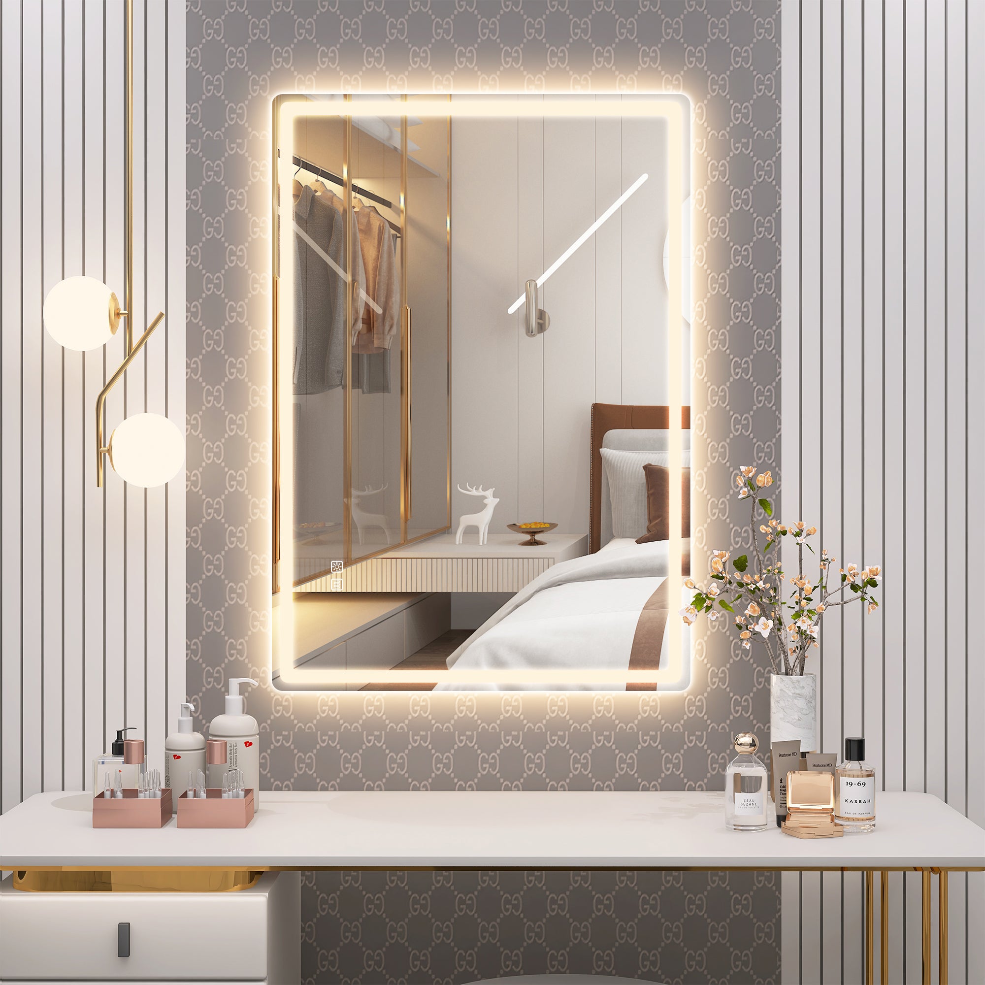 S'BAGNO 40x28 Inches LED Bathroom Mirror with Defogger Vertical/Horizontal