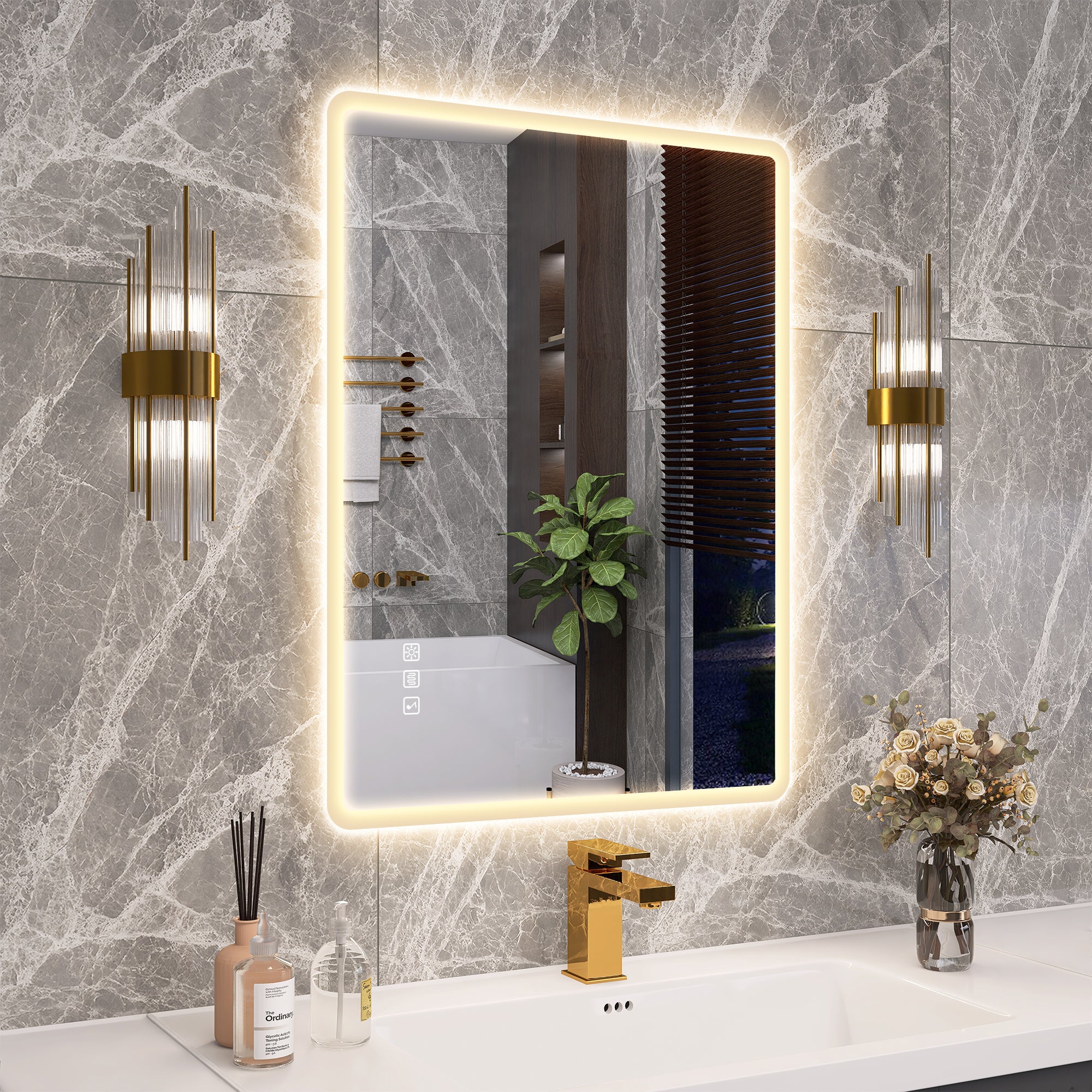S'bagno 32"x24" LED-Bathroom-Mirror with Bluetooth Speaker,Anti-Fog,Vertical/Horizontal