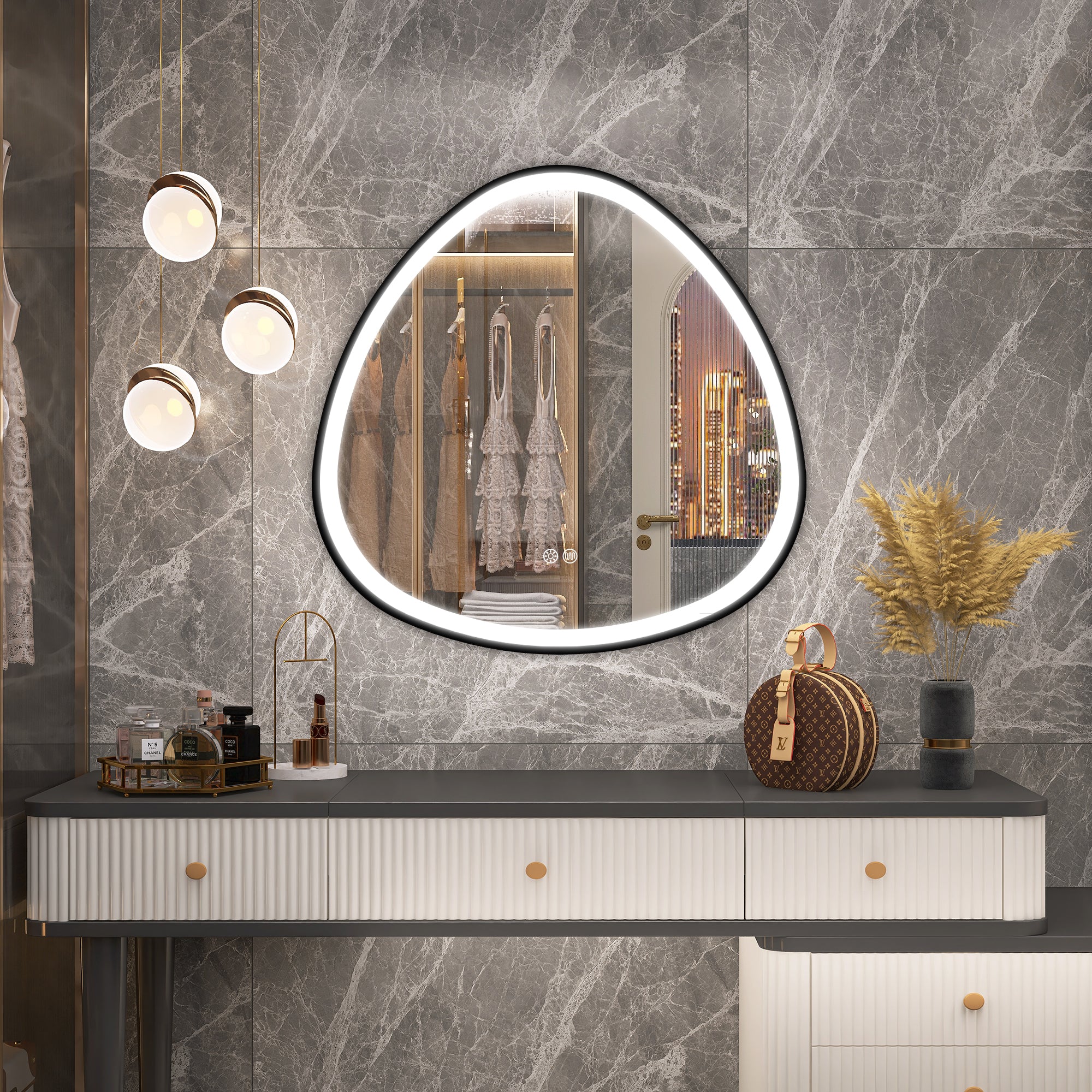 S'bagno 24 Inch LED-Bathroom-Mirror-with-Black-Frame-USM3039-VERSAILLES-62TDXM