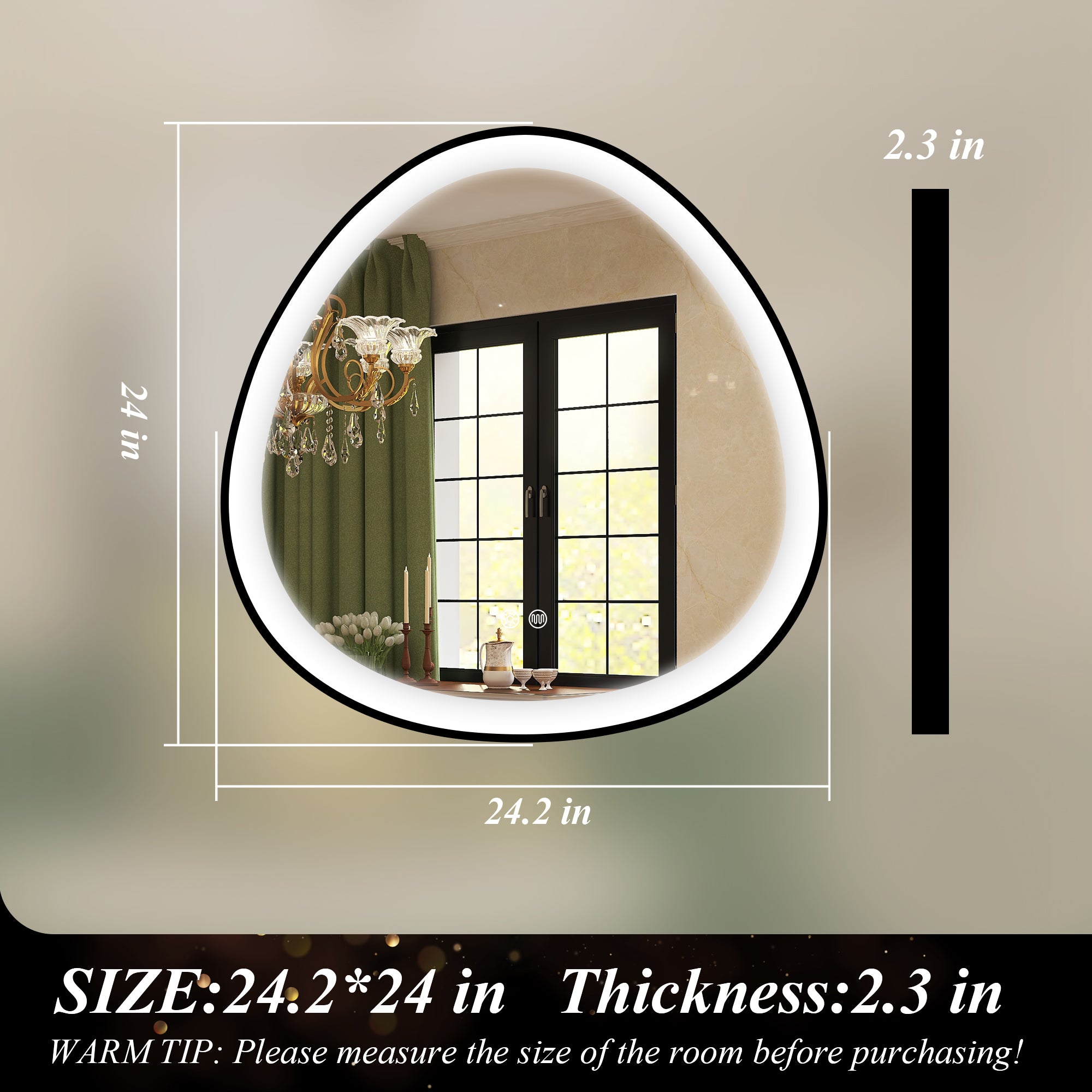 S'bagno 24 Inch LED-Bathroom-Mirror-with-Black-Frame-USM3039-VERSAILLES-62TDXM