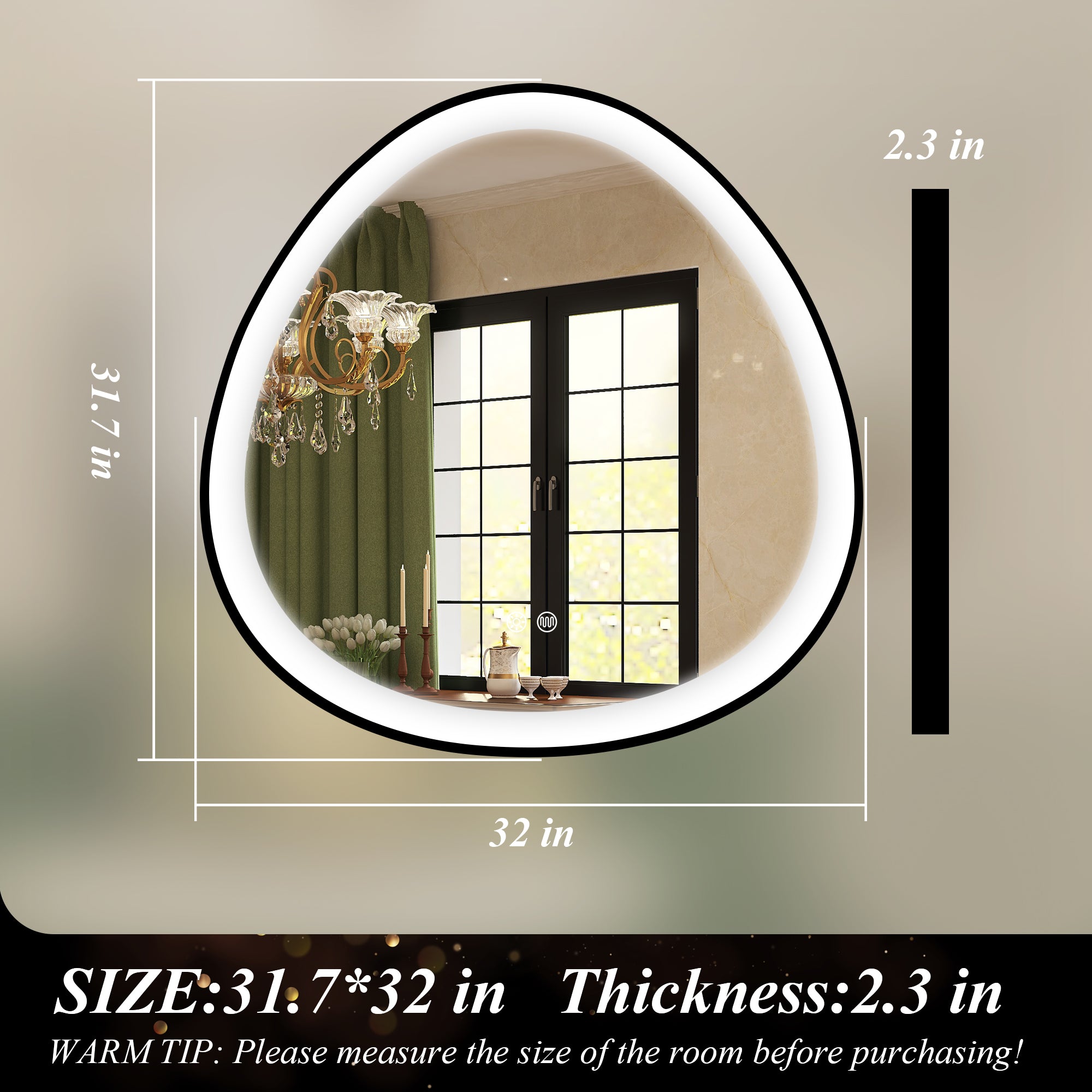 S'bagno 32 Inch LED-Bathroom-Mirror-with-Black-Frame-USM3039-VERSAILLES-81TDXM