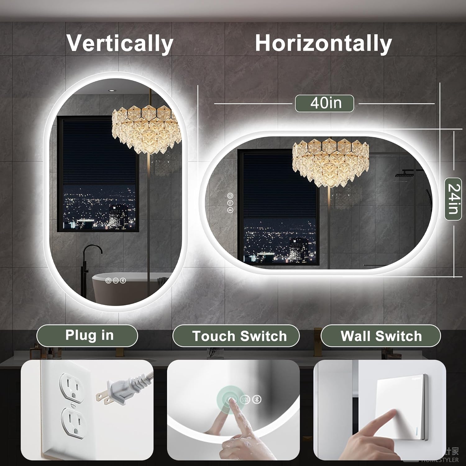 S'BAGNO 32'' x 20'' Oval Led Bathroom Mirror