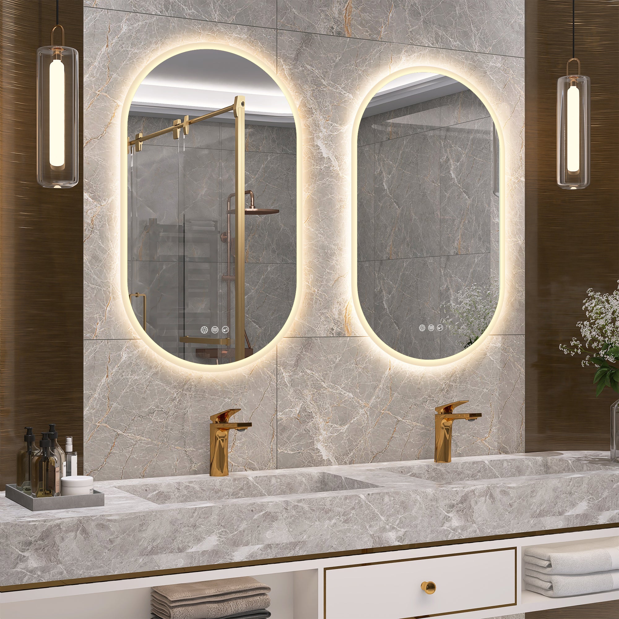 S'BAGNO 32'' x 20'' Oval Led Bathroom Mirror With Anti-Fog,Bluetooth Speaker