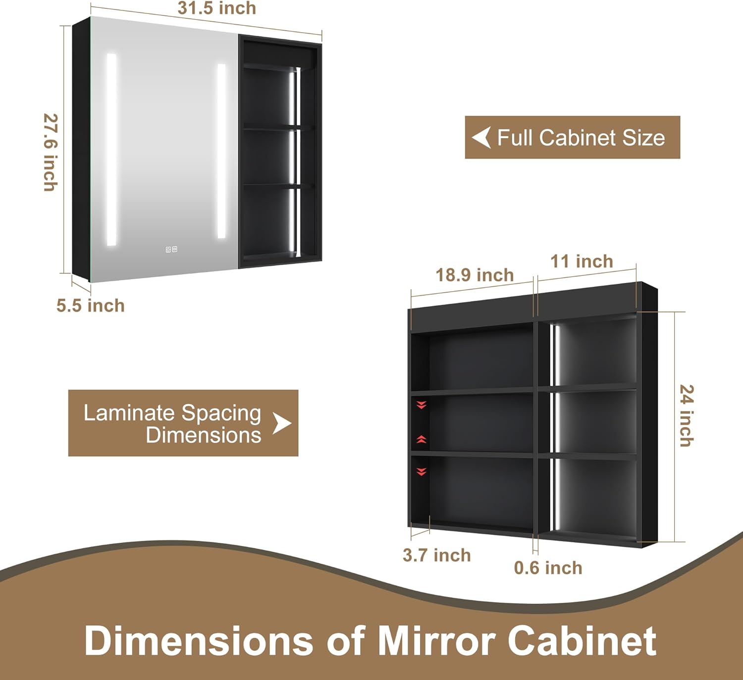 S'bagno 28'x32' LED Medicine Cabinet Mirror for Bathroom with Sockets 3 Color Adjustment Dimmable and Anti-Fog