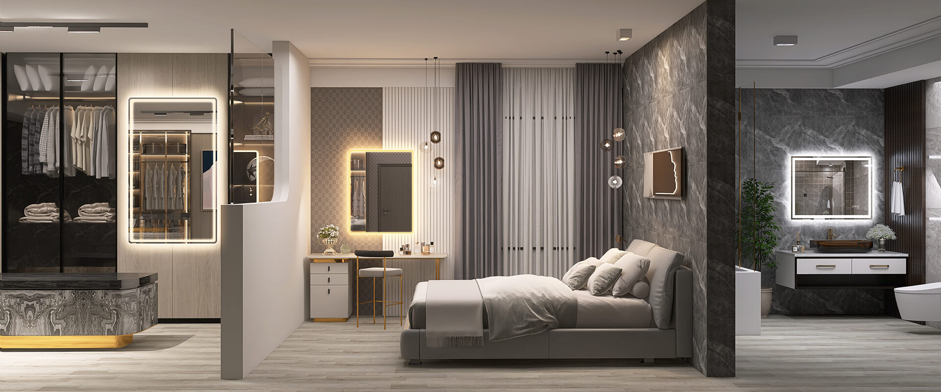 smart LED bathroom mirror with Bluetooth speaker and adjustable brightness in modern American bathroom vanity