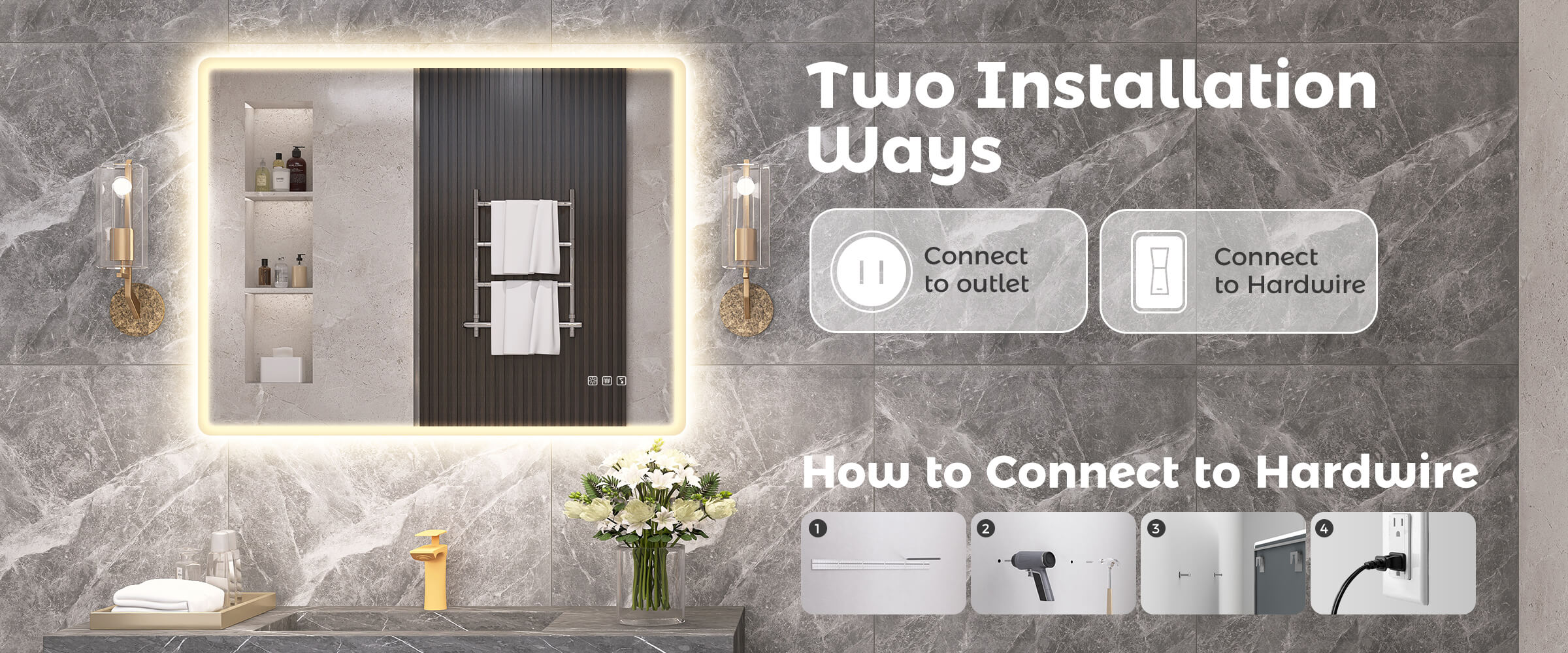 wall mounted LED vanity mirror easy to Installation